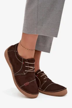 Damskie Artiker Skórzane Półbuty Damskie Z Przeszyciami 57C2114 Brązowe