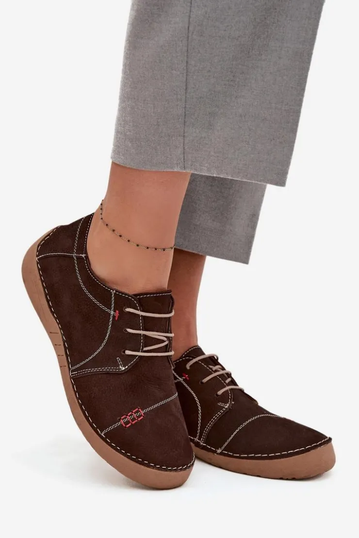 Damskie Artiker Skórzane Półbuty Damskie Z Przeszyciami 57C2114 Brązowe