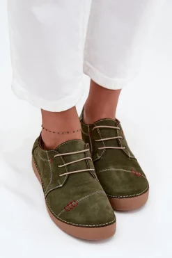 Artiker Półbuty Skórzane*Skórzane Półbuty Damskie Z Przeszyciami 57C2112 Zielone Zielony