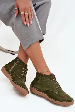 Online Artiker Skórzane Półbuty Damskie Z Przeszyciami Na Zamek 57C2119 Zielone Zielony