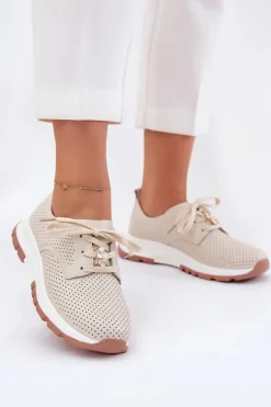 Artiker Skórzane Półbuty Damskie Z Przypinką 54C1811 Beżowe Beżowy