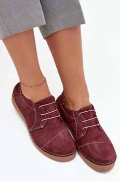 Discount Artiker Skórzane Półbuty Damskie Z Przeszyciami 57C2111 Bordowe Czerwony