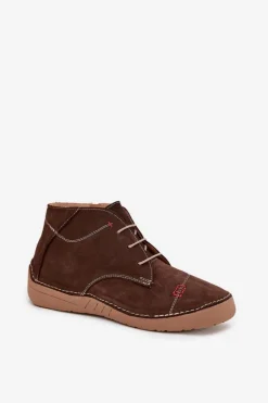 Damskie Artiker Skórzane Półbuty Damskie Z Przeszyciami Na Zamek 57C2117 Brązowe