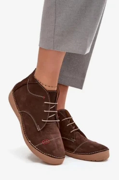 Damskie Artiker Skórzane Półbuty Damskie Z Przeszyciami Na Zamek 57C2117 Brązowe
