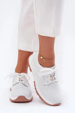 Artiker Buty Sportowe Na Platformie|Półbuty Skórzane*Skórzane Półbuty Damskie Z Przypinką 54C1810 Białe Biały