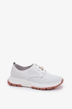 Artiker Buty Sportowe Na Platformie|Półbuty Skórzane*Skórzane Półbuty Damskie Z Przypinką 54C1810 Białe Biały