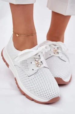 Artiker Buty Sportowe Na Platformie|Półbuty Skórzane*Skórzane Półbuty Damskie Z Przypinką 54C1810 Białe Biały