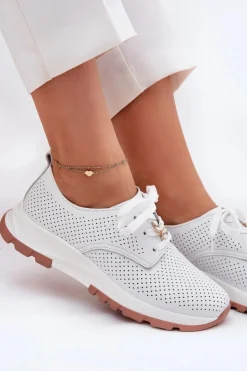 Artiker Buty Sportowe Na Platformie|Półbuty Skórzane*Skórzane Półbuty Damskie Z Przypinką 54C1810 Białe Biały