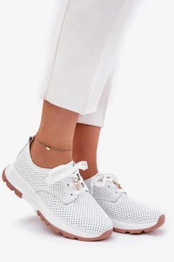 Artiker Buty Sportowe Na Platformie|Półbuty Skórzane*Skórzane Półbuty Damskie Z Przypinką 54C1810 Białe Biały