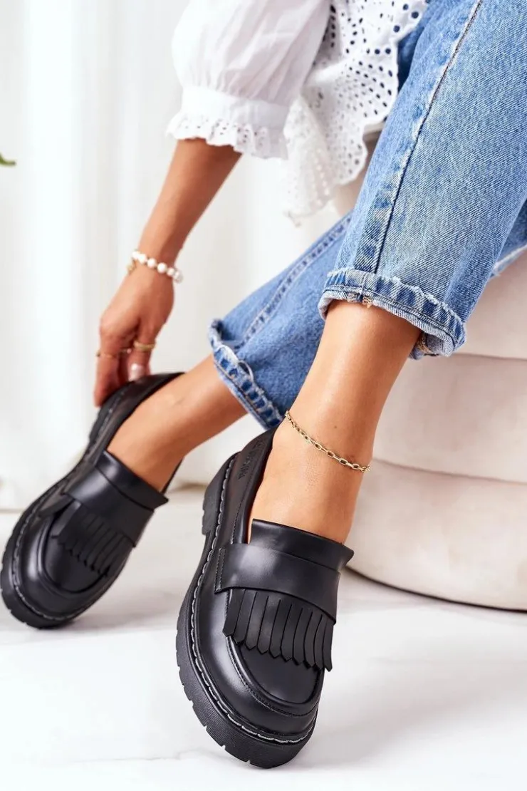 Sale Big Star Shoes Skórzane Półbuty Loafery Big Star II274100 Czarne