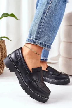 Sale Big Star Shoes Skórzane Półbuty Loafery Big Star II274100 Czarne