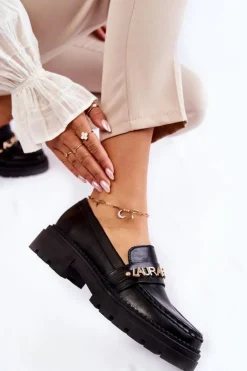 New Boto Skórzane Półbuty Loafery Literki La.Fi 210001B-PU Czarne