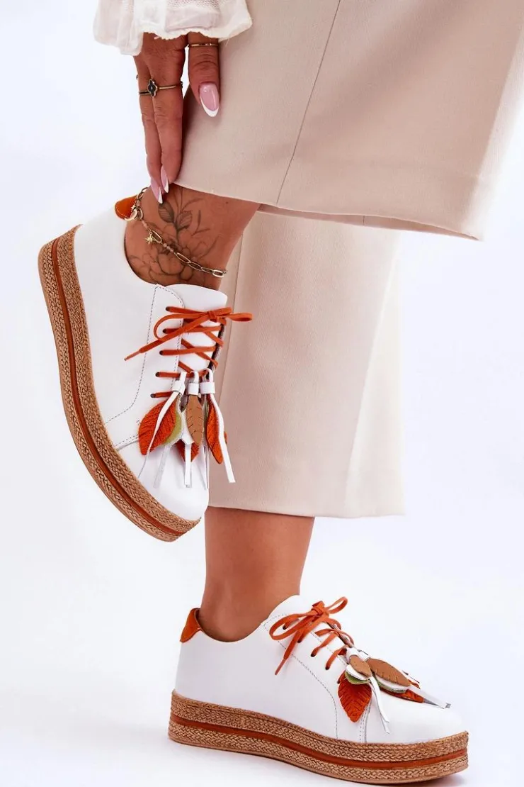 Maciejka Buty Sportowe Na Platformie*Skórzane Półbuty 04550-11 Białe