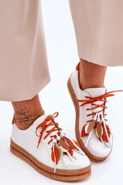 Maciejka Buty Sportowe Na Platformie*Skórzane Półbuty 04550-11 Białe