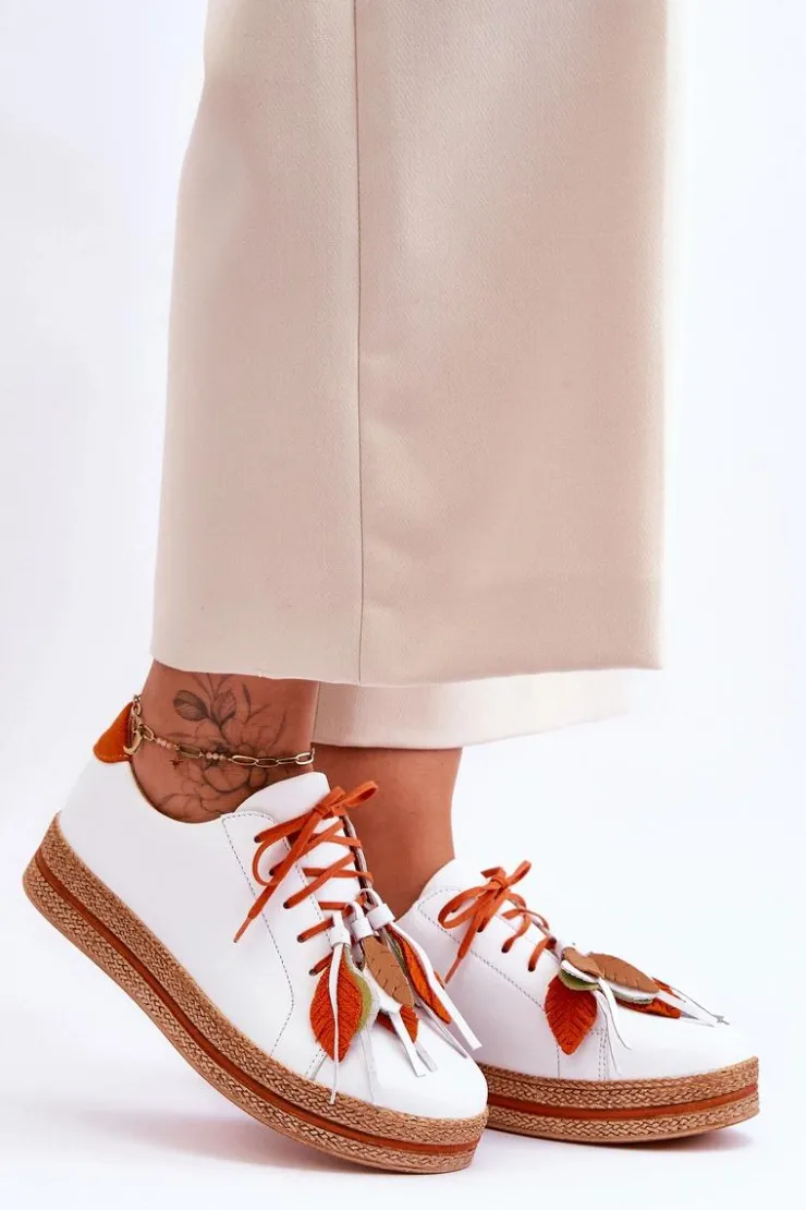 Maciejka Buty Sportowe Na Platformie*Skórzane Półbuty 04550-11 Białe