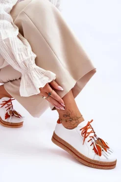 Maciejka Buty Sportowe Na Platformie*Skórzane Półbuty 04550-11 Białe