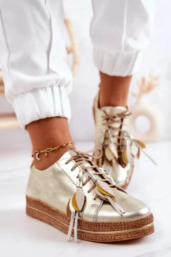 Outlet Maciejka Skórzane Półbuty 04550-25 Złote Złoty