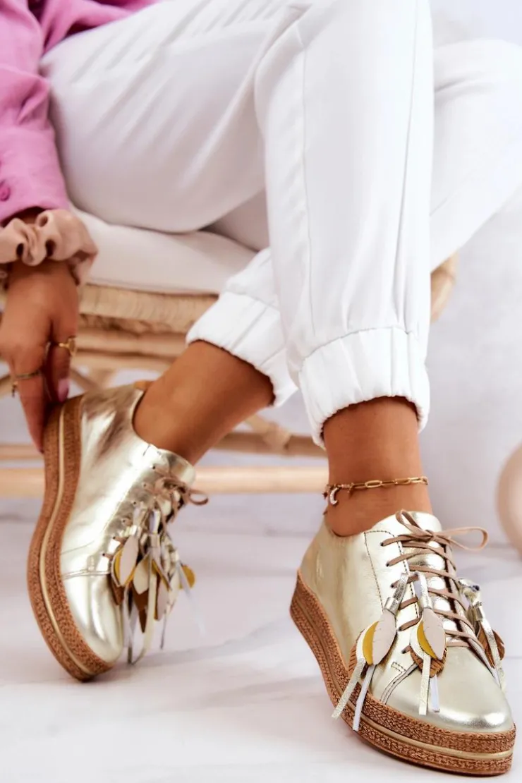 Outlet Maciejka Skórzane Półbuty 04550-25 Złote Złoty