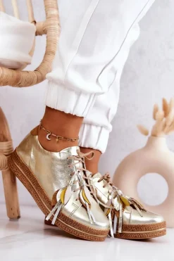 Outlet Maciejka Skórzane Półbuty 04550-25 Złote Złoty