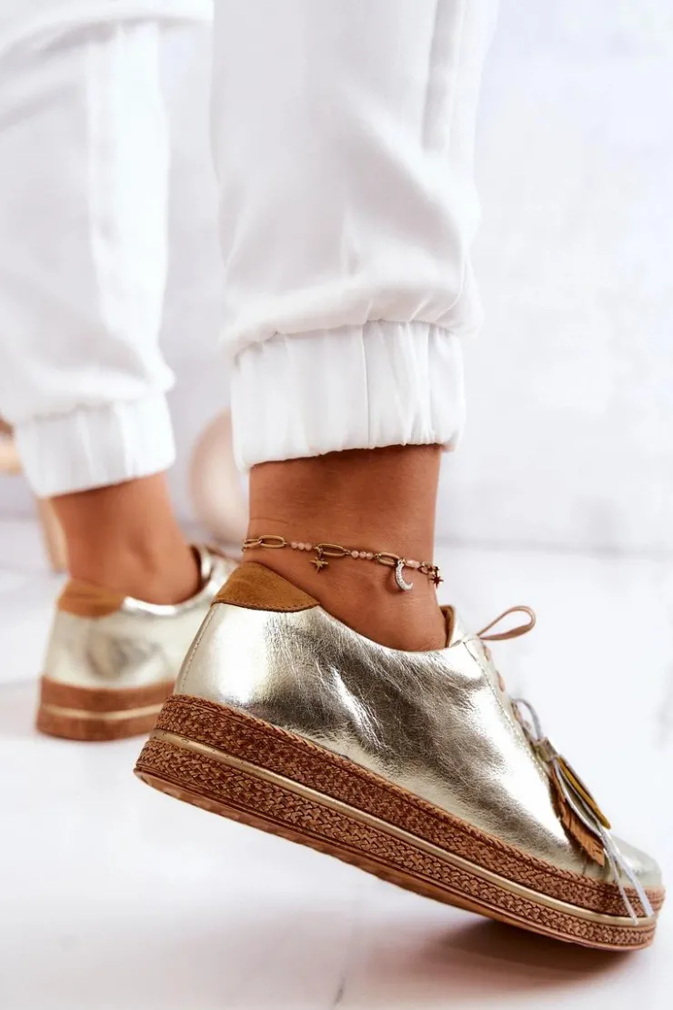 Outlet Maciejka Skórzane Półbuty 04550-25 Złote Złoty