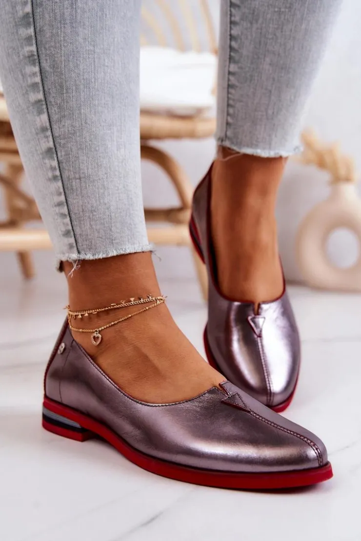 Online Maciejka Skórzane Półbuty Srebrne 05035-42