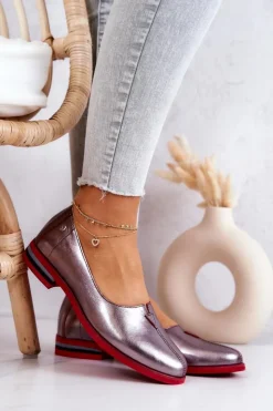 Online Maciejka Skórzane Półbuty Srebrne 05035-42