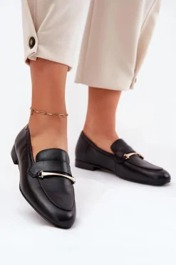 Maciejka Loafersy Damskie|Półbuty Skórzane*Skórzane Półbuty Mokasyny Damskie K6809-01 Czarne Czarny