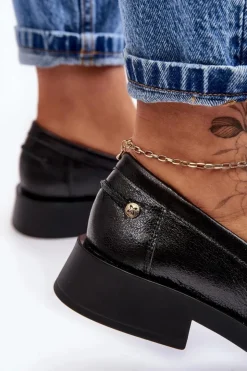 Damskie Maciejka Skórzane Półbuty Mokasyny Damskie 06250-01 Czarne