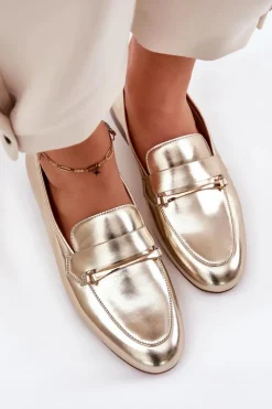 Damskie Maciejka Skórzane Półbuty Mokasyny Damskie K6809-25 Złote