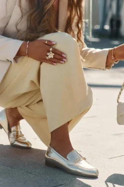 Damskie Maciejka Skórzane Półbuty Mokasyny Damskie K6809-25 Złote