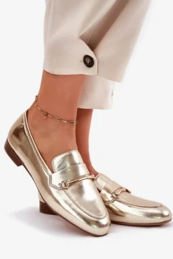 Damskie Maciejka Skórzane Półbuty Mokasyny Damskie K6809-25 Złote