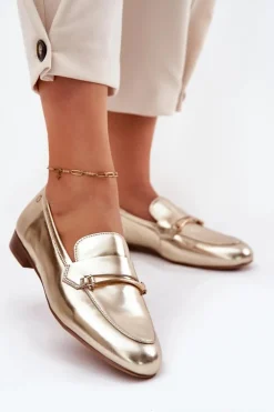 Damskie Maciejka Skórzane Półbuty Mokasyny Damskie K6809-25 Złote