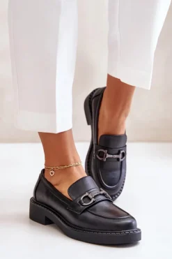 Discount Buty Sergio Leone Skórzane Półbuty Mokasyny Damskie Czarne Beanika Czarny