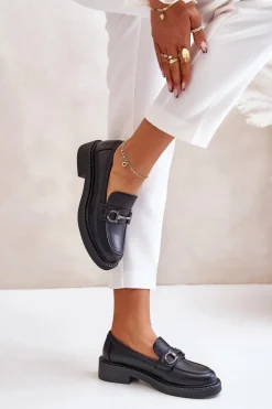 Discount Buty Sergio Leone Skórzane Półbuty Mokasyny Damskie Czarne Beanika Czarny