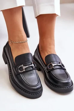 Discount Buty Sergio Leone Skórzane Półbuty Mokasyny Damskie Czarne Beanika Czarny