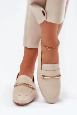 Best Maciejka Skórzane Półbuty Mokasyny Damskie K6809-04 Beżowe Beżowy