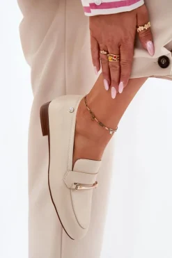 Best Maciejka Skórzane Półbuty Mokasyny Damskie K6809-04 Beżowe Beżowy