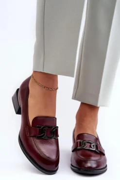 Damskie Buty damskie Vinceza Skórzane Półbuty Mokasyny Na Obcasie Bordowe Sakina