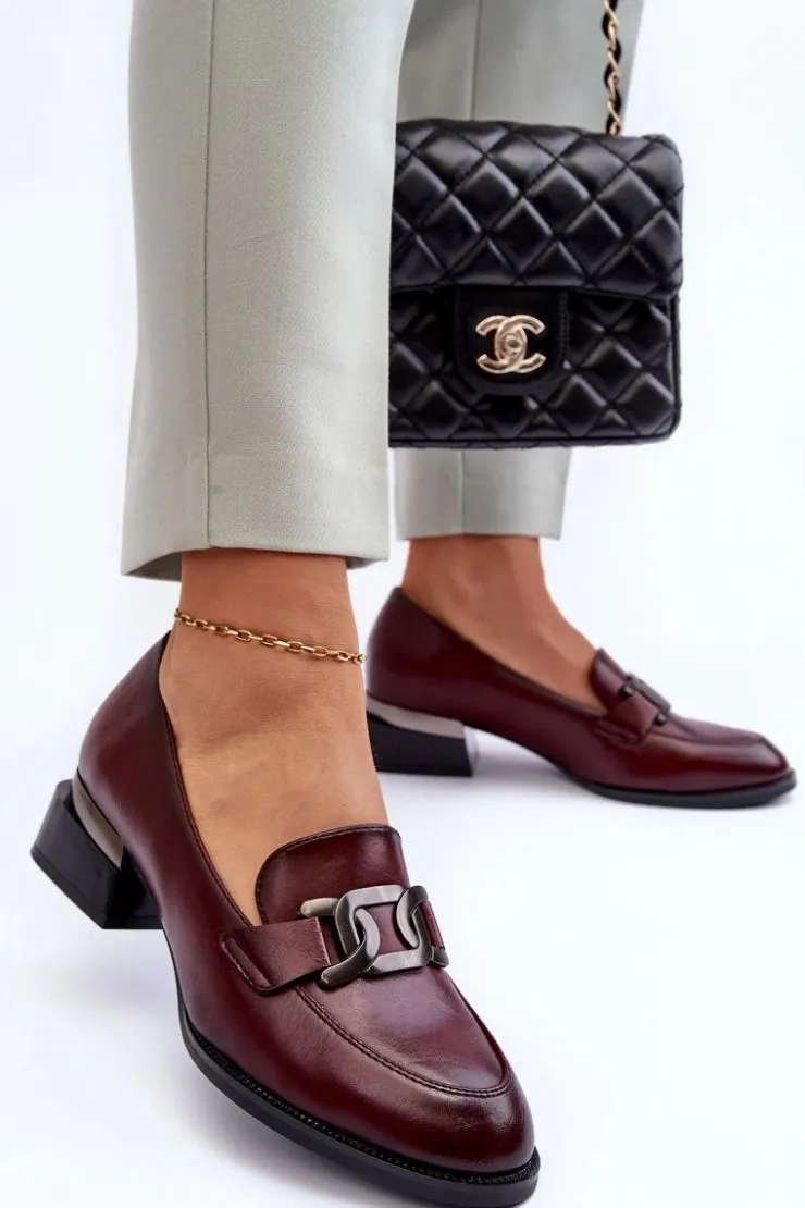 Damskie Buty damskie Vinceza Skórzane Półbuty Mokasyny Na Obcasie Bordowe Sakina