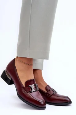 Damskie Buty damskie Vinceza Skórzane Półbuty Mokasyny Na Obcasie Bordowe Sakina