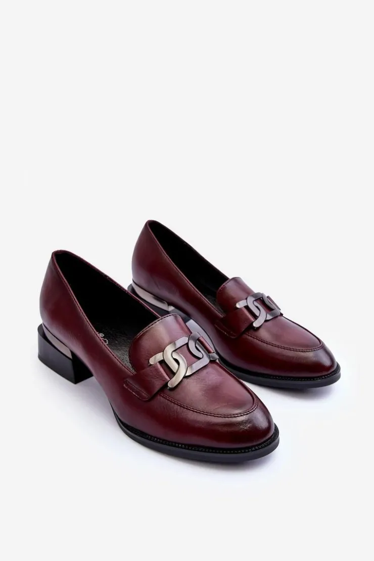 Damskie Buty damskie Vinceza Skórzane Półbuty Mokasyny Na Obcasie Bordowe Sakina