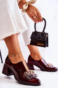 Boto Półbuty Skórzane*Skórzane Półbuty Mozaika Z Transparentną Ozdobą Bordowe Delaver