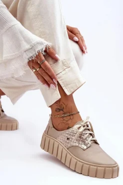 Zazoo Skórzane Półbuty Na Platformie Beżowe Lemar Hypnosis