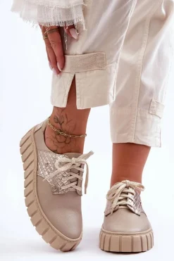 Zazoo Skórzane Półbuty Na Platformie Beżowe Lemar Hypnosis