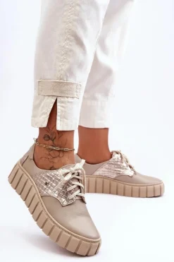 Zazoo Skórzane Półbuty Na Platformie Beżowe Lemar Hypnosis
