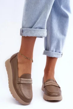 New Boto Skórzane Półbuty Na Platformie Z Ozdobą Beżowe Lemar Lehira Beżowy