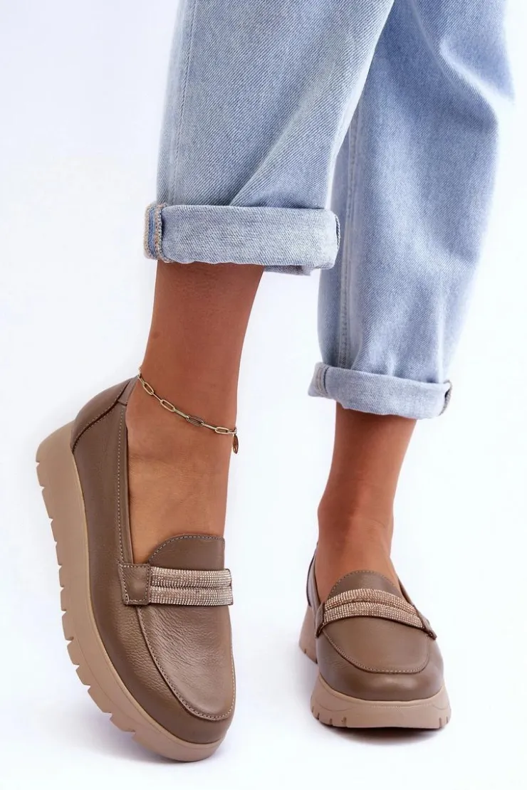 New Boto Skórzane Półbuty Na Platformie Z Ozdobą Beżowe Lemar Lehira Beżowy