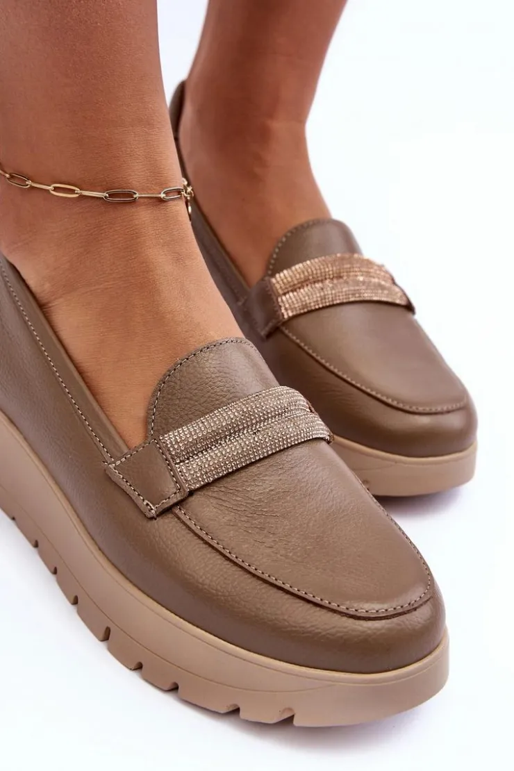 New Boto Skórzane Półbuty Na Platformie Z Ozdobą Beżowe Lemar Lehira Beżowy