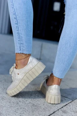 Zazoo Półbuty Skórzane*Skórzane Półbuty Na Platformie Beżowo-Złote Hypnosis