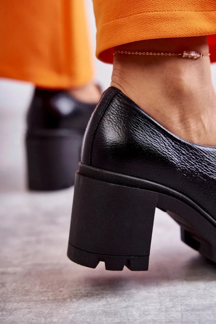 Boto Półbuty Lakierowane|Półbuty Skórzane*Skórzane Półbuty Na Słupku Ze Złotą Ozdobą Czarne Lemar Mikeyla Czarny